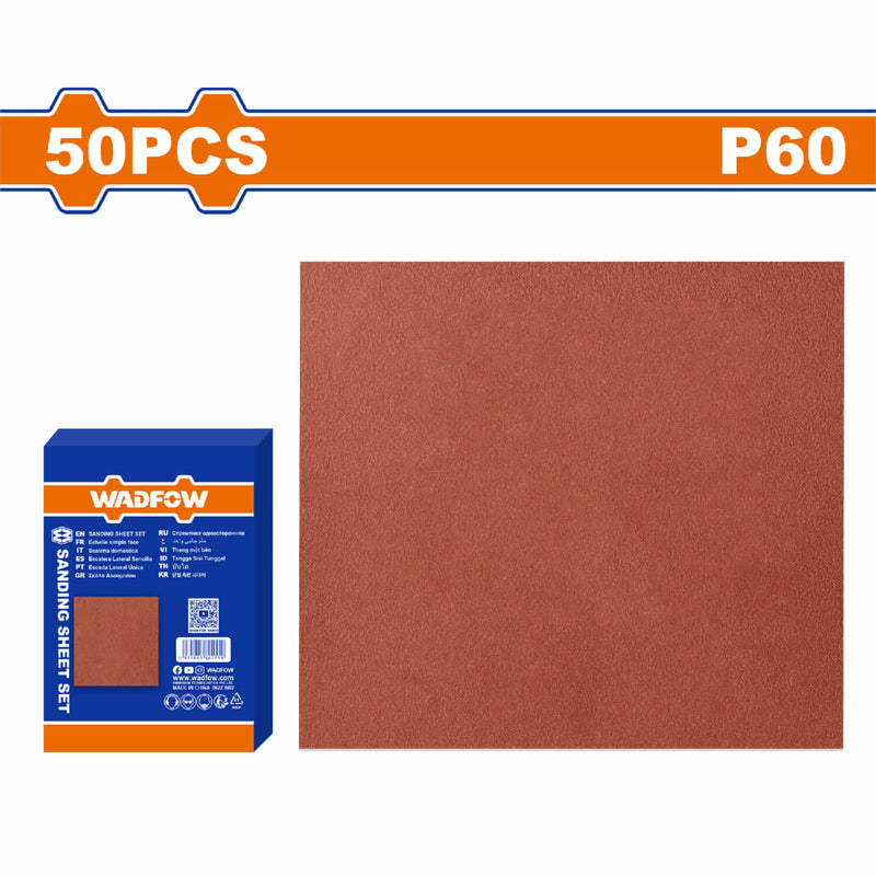 Papeles de Lija Grano P60. 230x280mm. Adecuado para lijar madera. Set 50 pzas.