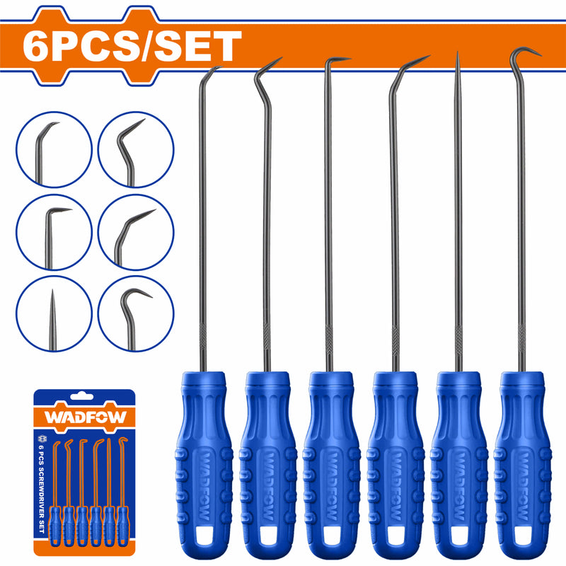 Picos y Ganchos con mango ergonómico. Acero al carbono. Garfios. Set 6 pzas.