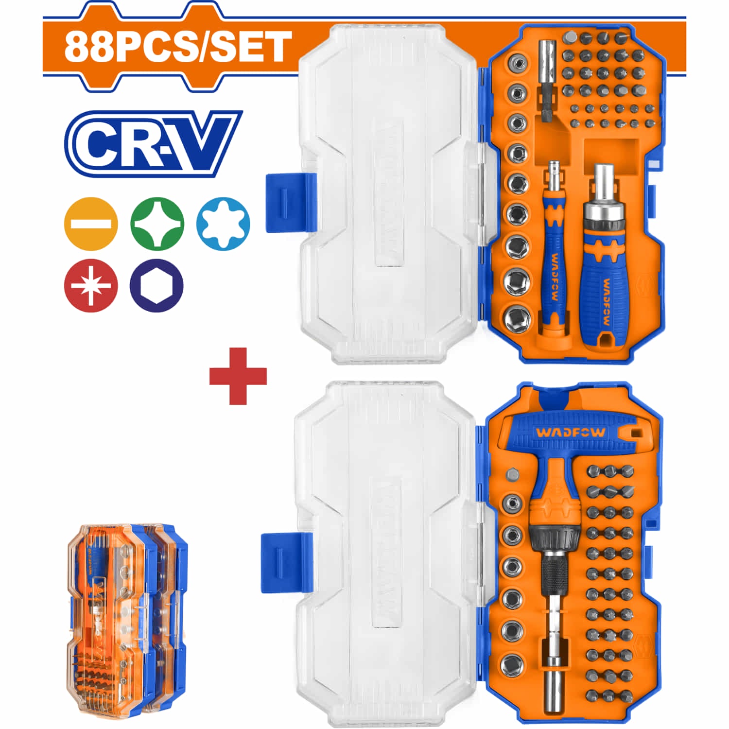 Sockets Dados destornilladr T Ratchet Puntas Cr-V 1/4" (Brocas, Soporte, Mango T) Set de 88 piezas.