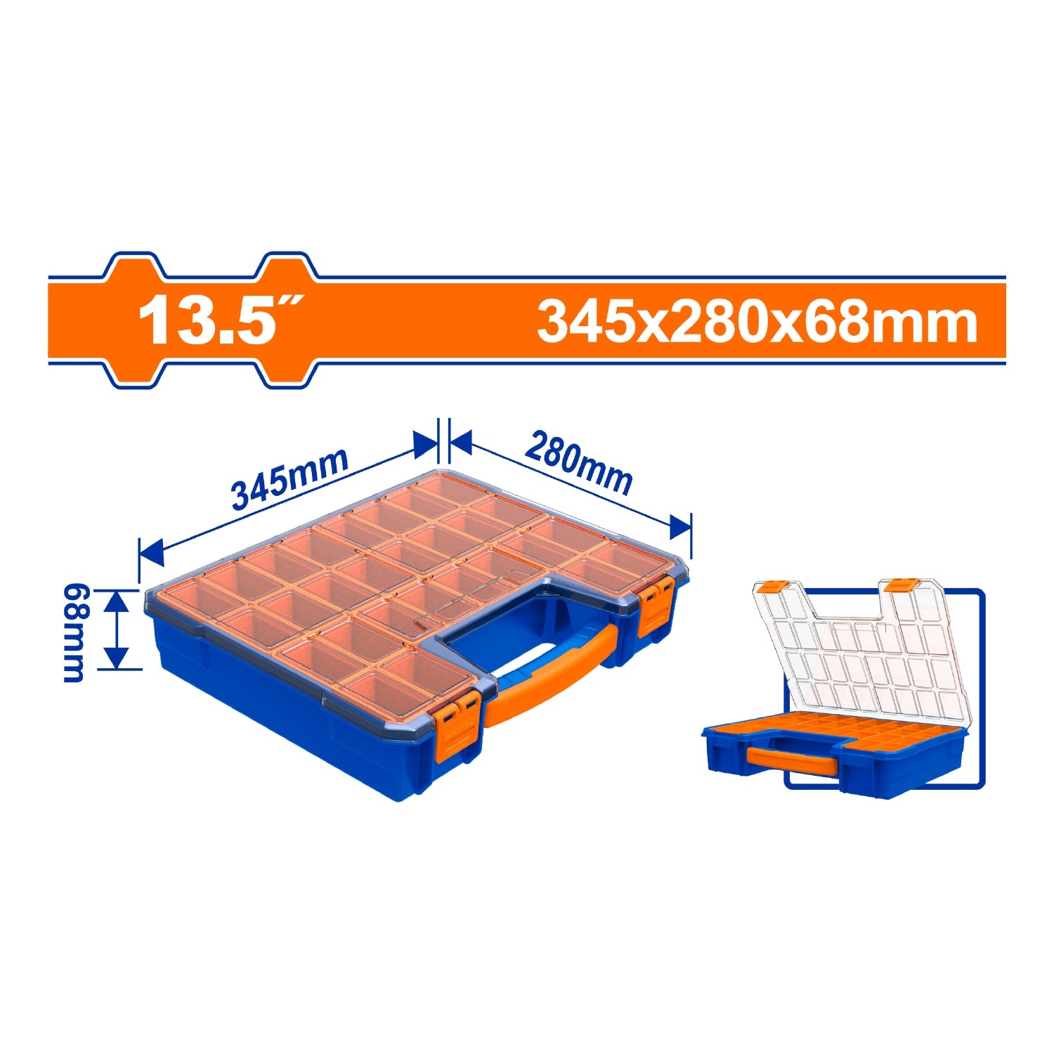 Organizador de Plástico de 13.5" 345x280x68mm. Con asa incorporada. Compartimiento Extraibles.