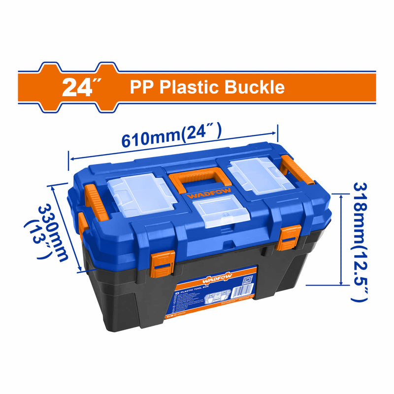 Caja de Herramientas 24" de Plástico  610mm(24")x330mm(13")x318mm(12.5") Carga Máx: 22Kg. Organizador de Herramientas.