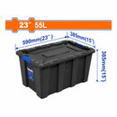 Caja plastica Contenedor de almacenamiento plástico 55L. 590x385x385mm. Hebilla de plástico. Peso: 3100g.