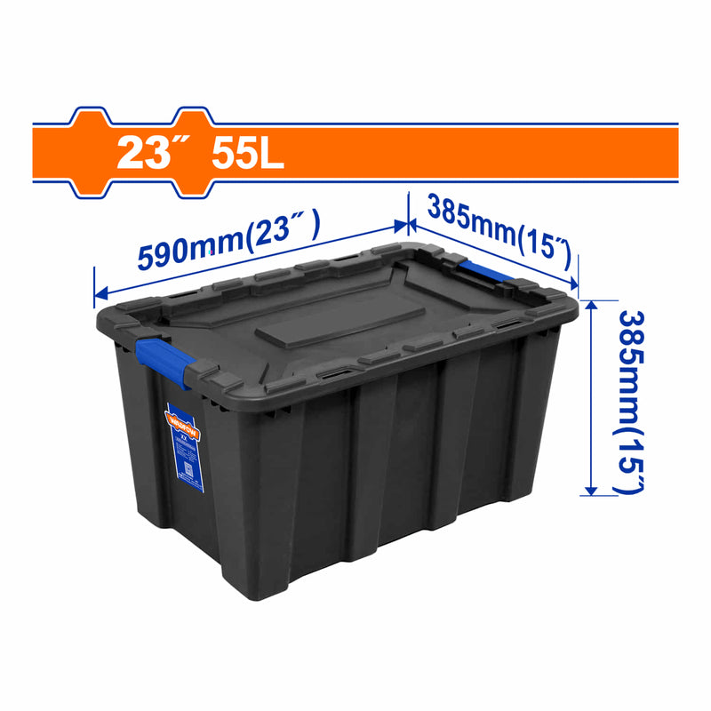 Caja plastica Contenedor de almacenamiento plástico 55L. 590x385x385mm. Hebilla de plástico. Peso: 3100g.