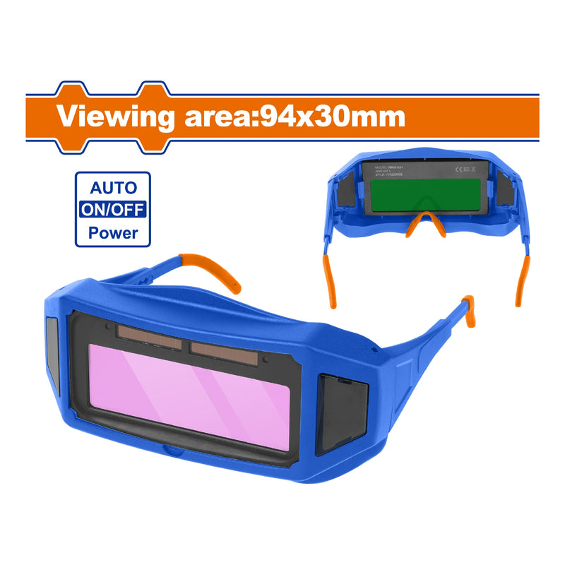 Lentes de soldar con oscurecimiento automático. Area de visión: 94x30mm. Protección UV/IR: DIN13