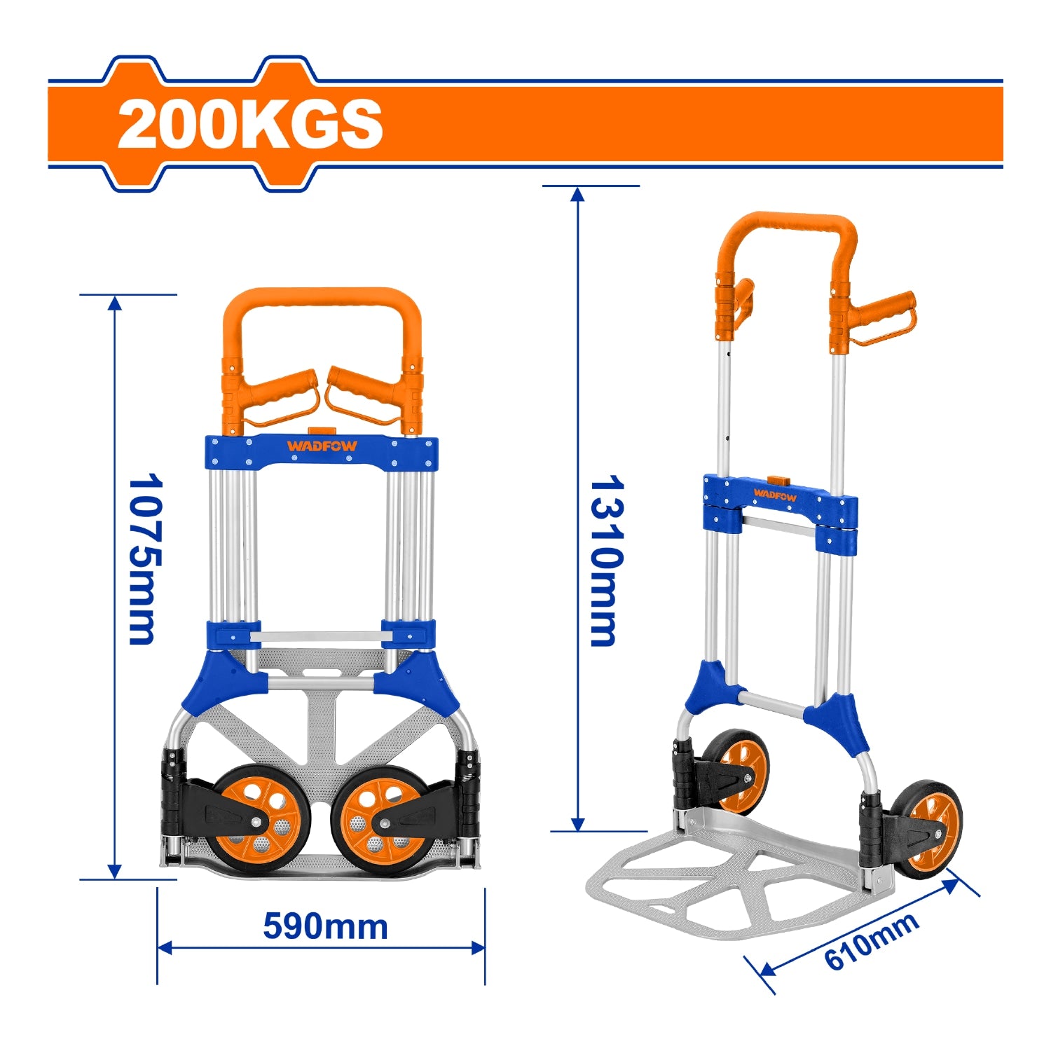 Carretilla plegable 200kg Diseño Compacto. Mango ergonómico. Trolley con ruedas plegable.