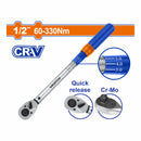 Torquímetro 1/2" 60-330N.M Cr-V. Liberación rápida. Cr-Mo. Long: 565mm. Tolerancia de torque: ±4%