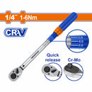 Torquímetro 1/4" 1-6N.m. Cr-V. Liberación rápida. Cr-Mo. Long: 209mm. Tolerancia de torque: ±4%