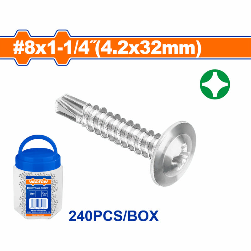 Tornillo punta de broca. 8x1-1/4" Phillips. Autoperforante. Acabado Zincado. (240pzs).