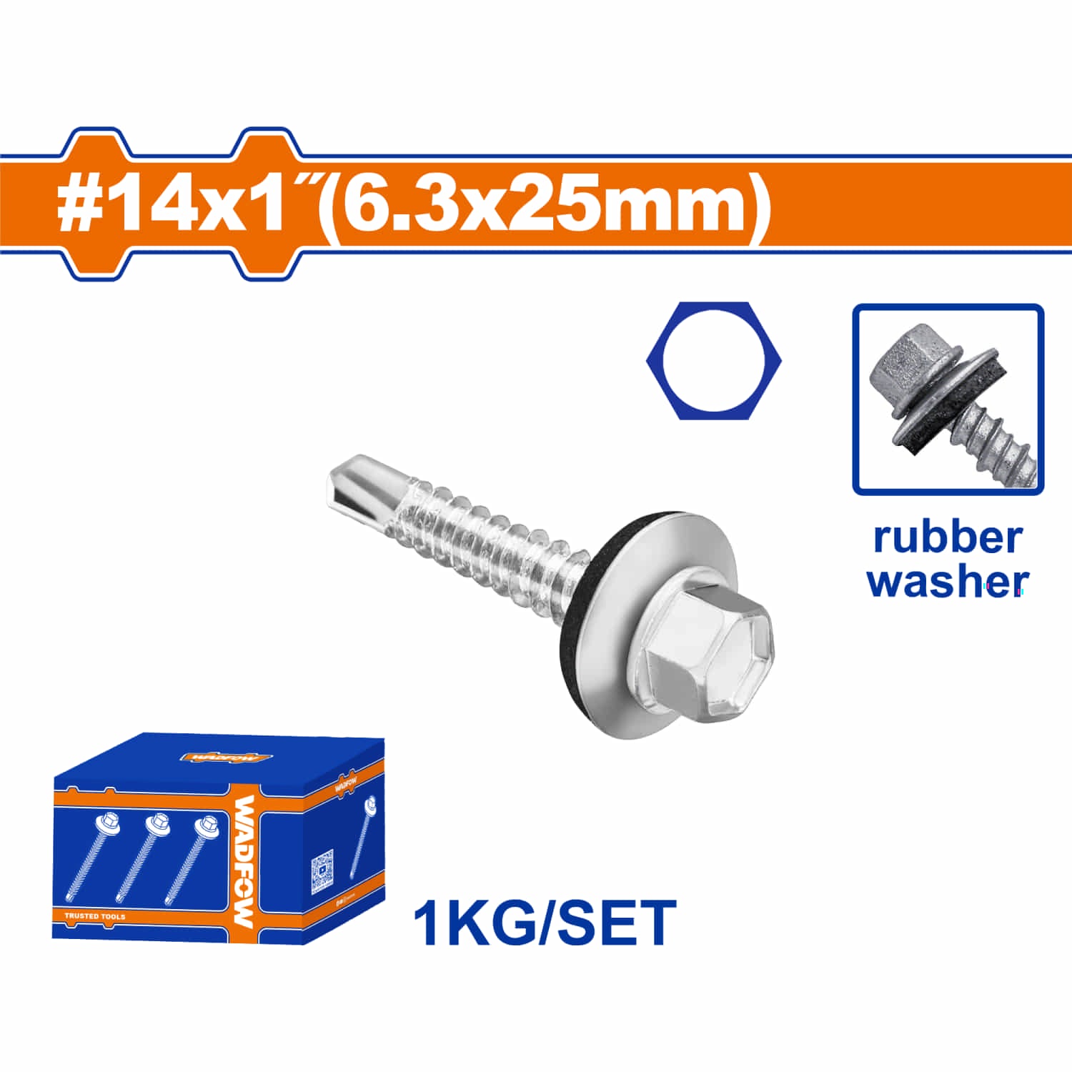 Tornillo para Techo Hexagonal #14x1" Autotaladrante con arandela de goma. Zincado. Punta de broca Se vende por Caja 1Kg