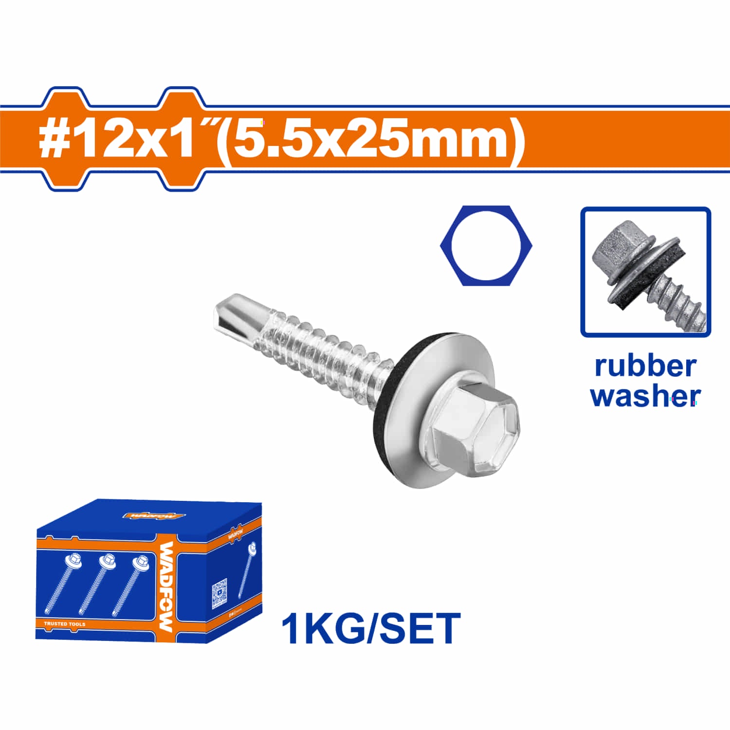 Tornillo para Techo Hexagonal #12x1" Autotaladrante con arandela de goma. Zincado. Se vende por Caja 1Kg Punta de broca