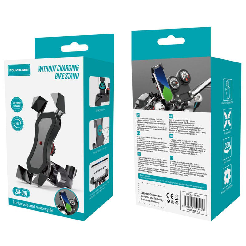 Soporte de Celular Para Bicicleta y Moto. Porta Celular Ajustable Para Manubrio Con Rotación 360°, Sujeción Antivibración y Antideslizante.