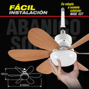 Abanico De Techo 20" aspas madera socket E27 Con Luz Led Tono ajustable 3000/4000/6500K, 1900 Lumens 6 Aspas 3 CCT 520X185mm