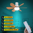 Abanico De Techo 20" aspas madera socket E27 Con Luz Led Tono ajustable 3000/4000/6500K, 1900 Lumens 6 Aspas 3 CCT 520X185mm