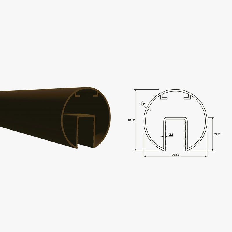 Tubo Redondo Pasamanos Aluminio Ranurado Diametro 63.5 mm Largo 5.85m Anodizado Bronce