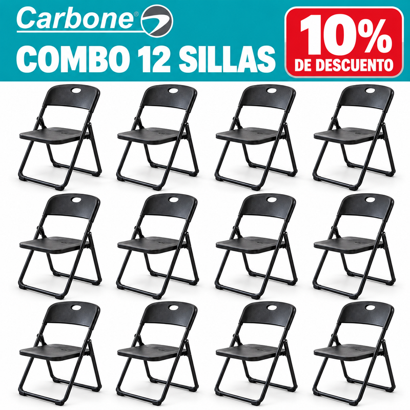 COMBOFLASH Silla Plegable Metalica Impermeable Negra (Paquete de 12) 10% descuento