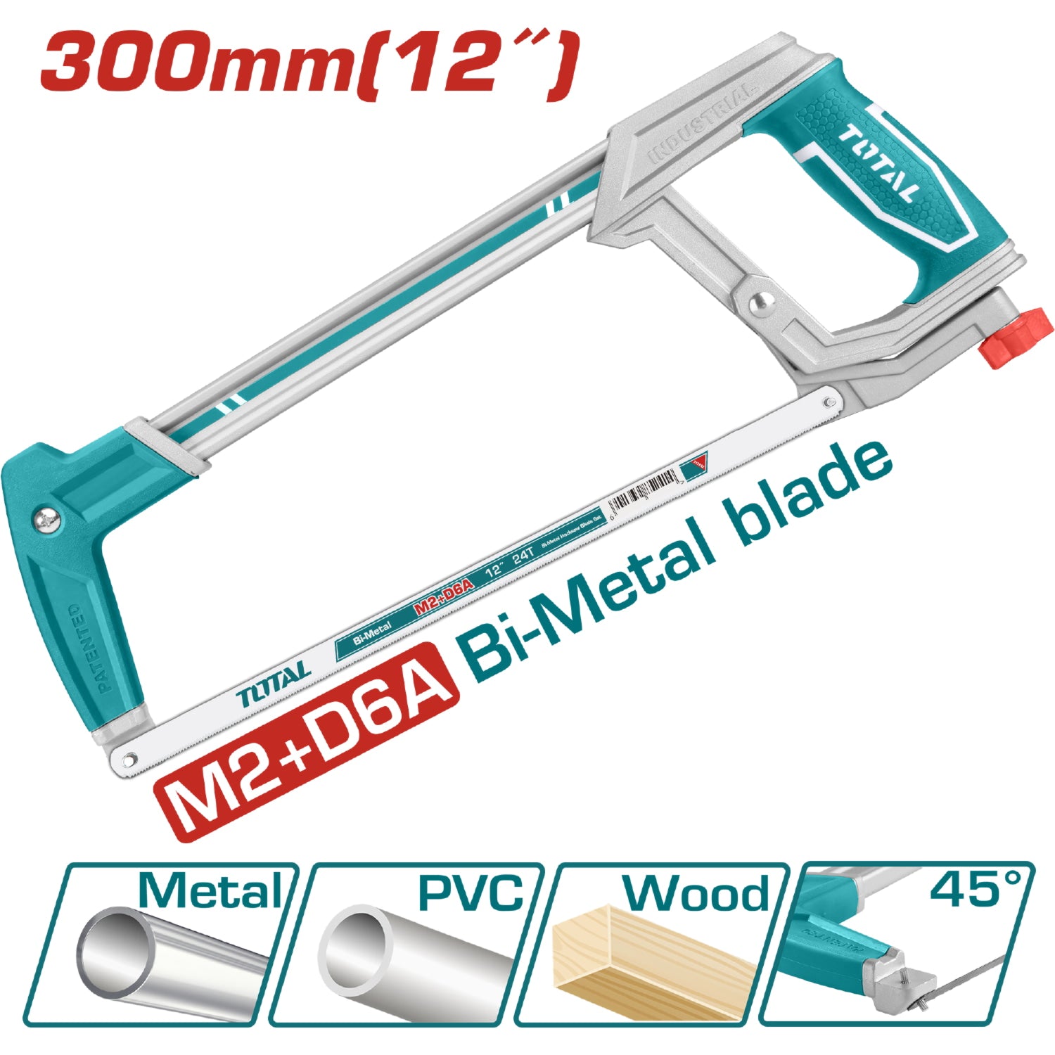 Segueta Industrial para Metal de 300 mm / 12" para trabajo pesado. Incluye 1 Hoja de Sierra