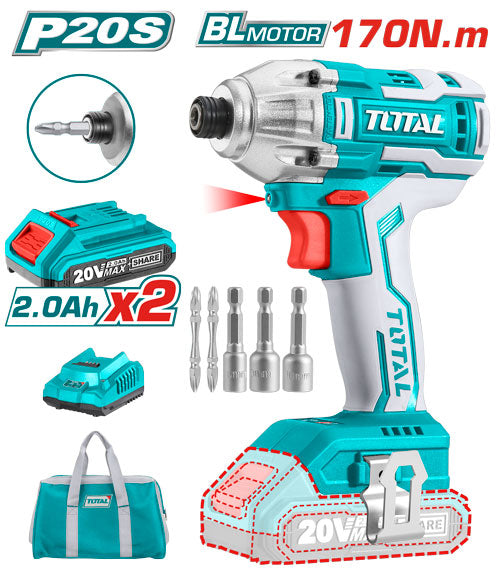 Llave impacto drill dado hexagonal 1/4" litio 20V. Brushless sin escobillas Torque 170NM Incuye 2 Bateria +cargador