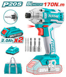 Llave impacto drill dado hexagonal 1/4" litio 20V. Brushless sin escobillas Torque 170NM Incuye 2 Bateria +cargador