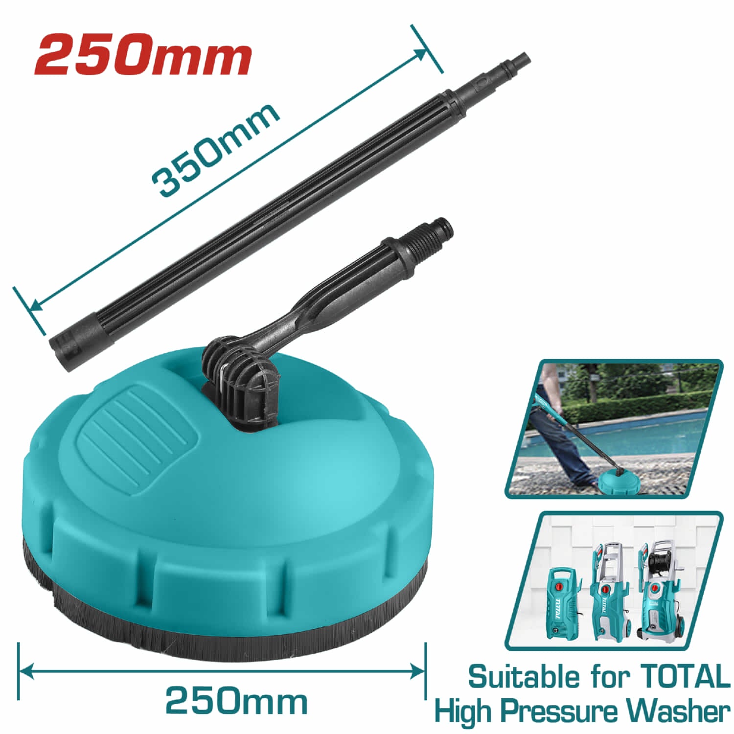 Cepillo de Patio Circular para Pistola de Hidrolavadora de 250 mm.Material: PP y PA66 + 30GF.