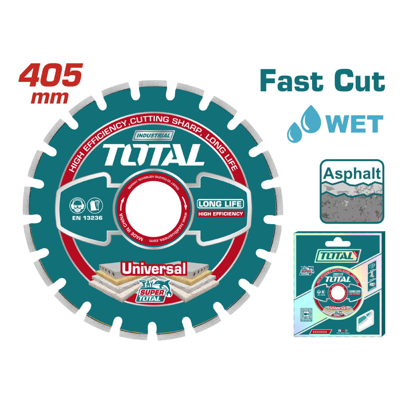 Disco de diamante para cortar asfalto 405mm 16" X25.4mm. Espesor de hoja 10 mm. Soldado con laser