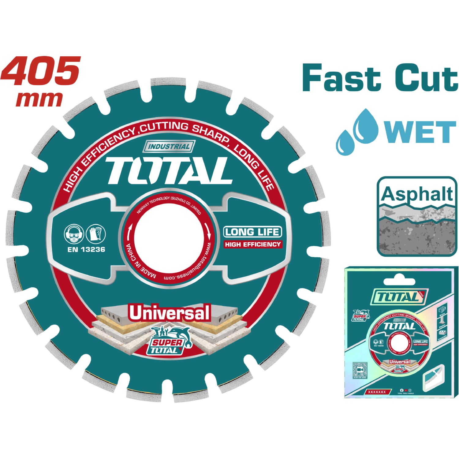 Disco de diamante para cortar asfalto 405mm 16" X25.4mm. Espesor de hoja 10 mm. Soldado con laser