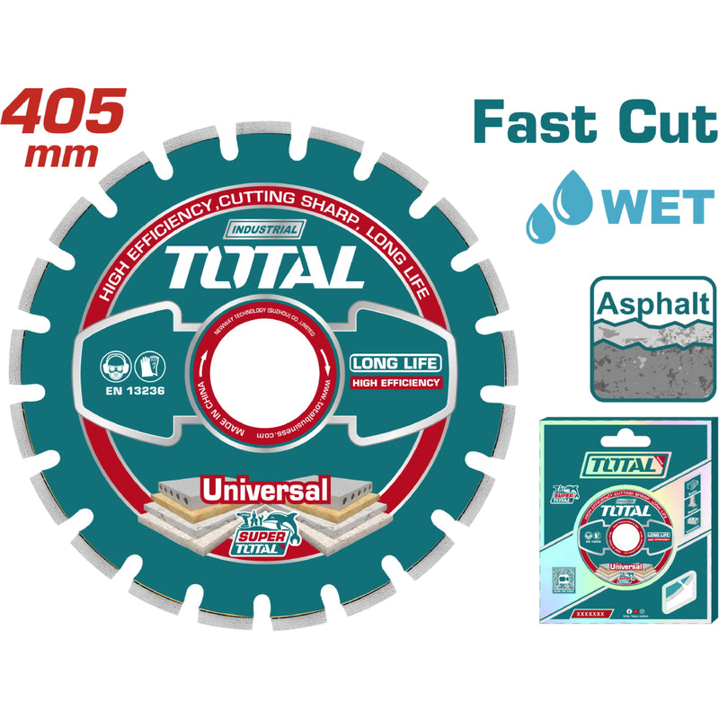 Disco de diamante para cortar asfalto 405mm 16" X25.4mm. Espesor de hoja 10 mm. Soldado con laser