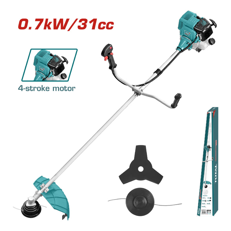 Desmalezadora grande. Motor 4 tiempos enfriado por aire a gasolina 0.7KW (1.1HP) 31cc. Desbrozadora.