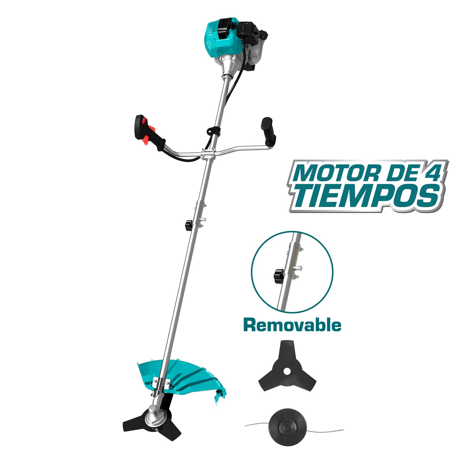 Desmalezadora grande. Motor 4 tiempos enfriado por aire a gasolina 0.7KW (1.1HP) 31cc. Desbrozadora.