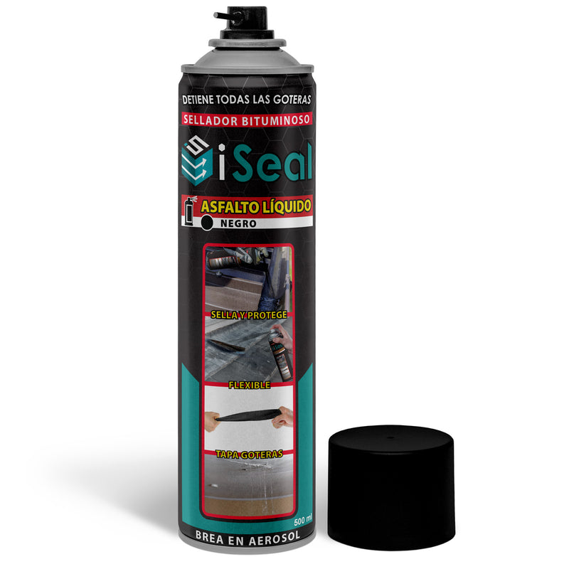 iSEAL Negro sellador bituminoso en spray 500ml. Permanece flexible en el tiempo.