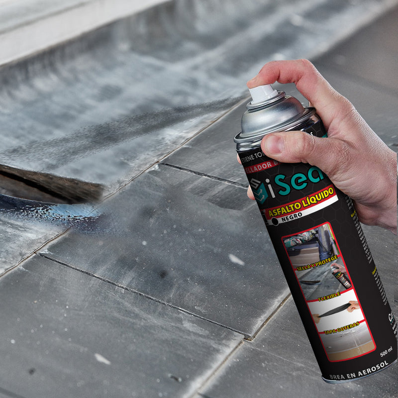 iSEAL Negro sellador bituminoso en spray 500ml. Permanece flexible en el tiempo.