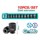 Juego de Dados Socket de Impacto de 1/2" DR. de 10 Piezas. Largo: 38 mm. CrMo. Tratamiento Termico.