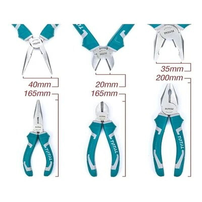 Kit de Alicates de 3 pzas. De Combinacion de 8", De Punta larga de 6", De corte diagonal de 6".