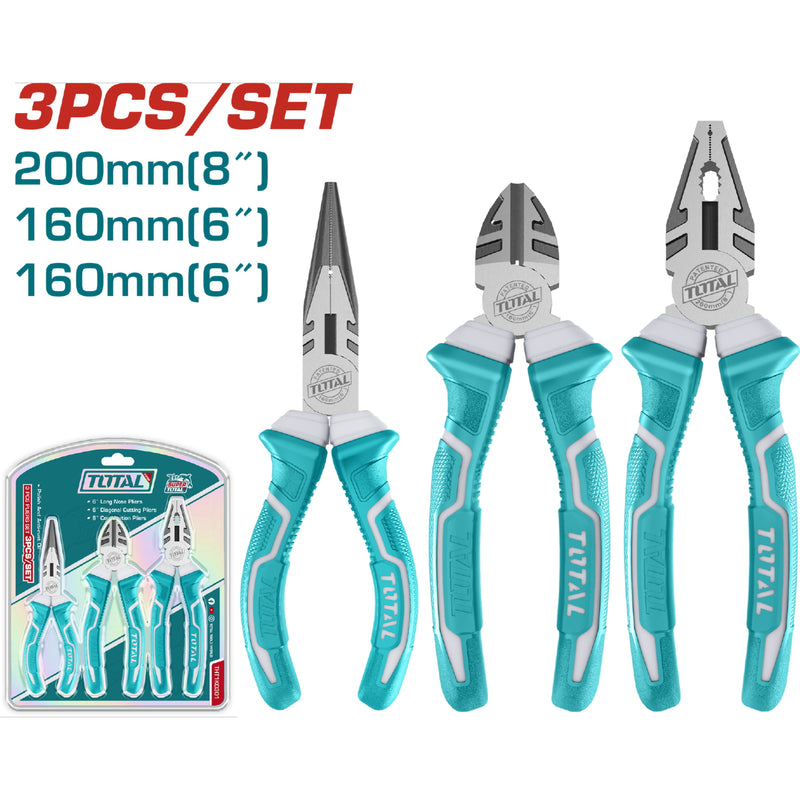 Kit de Alicates de 3 pzas. De Combinacion de 8", De Punta larga de 6", De corte diagonal de 6".
