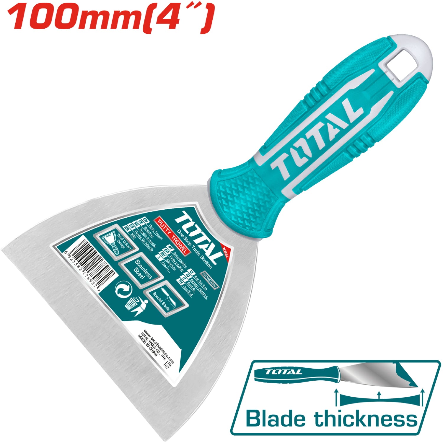 Espatula de 100 mm. Acero inoxidable. Mango comodo.