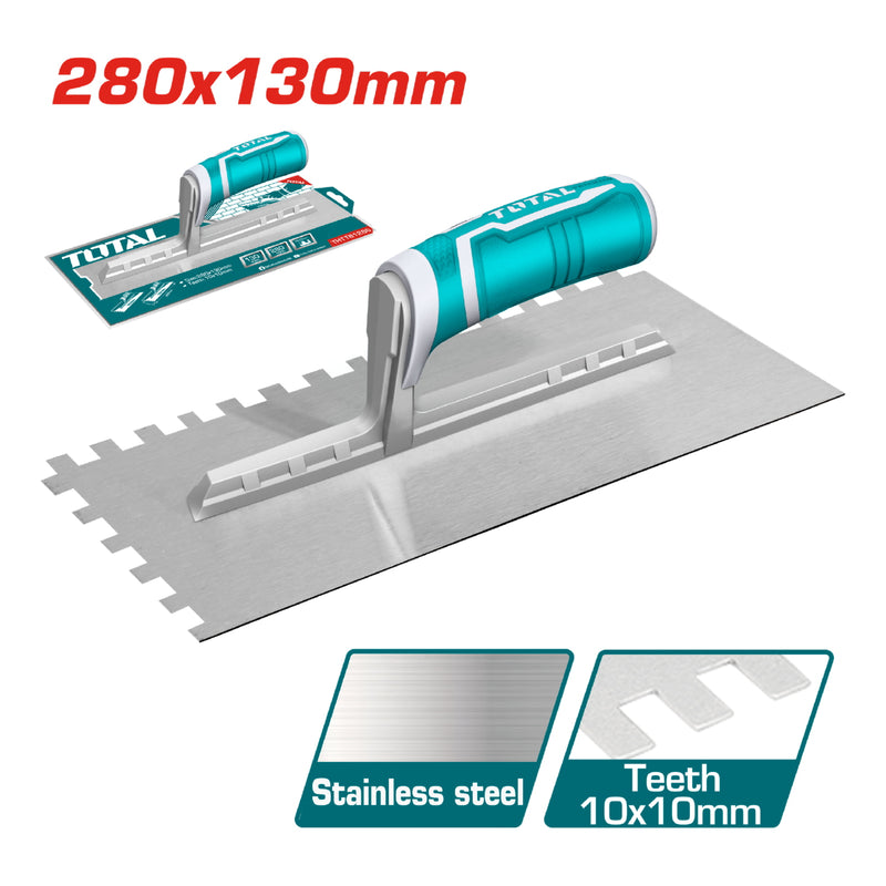 Llana de yeso con dientes (mango de plástico) 280x130mm. Dientes 10x10 mm Tirador TPR y ABS