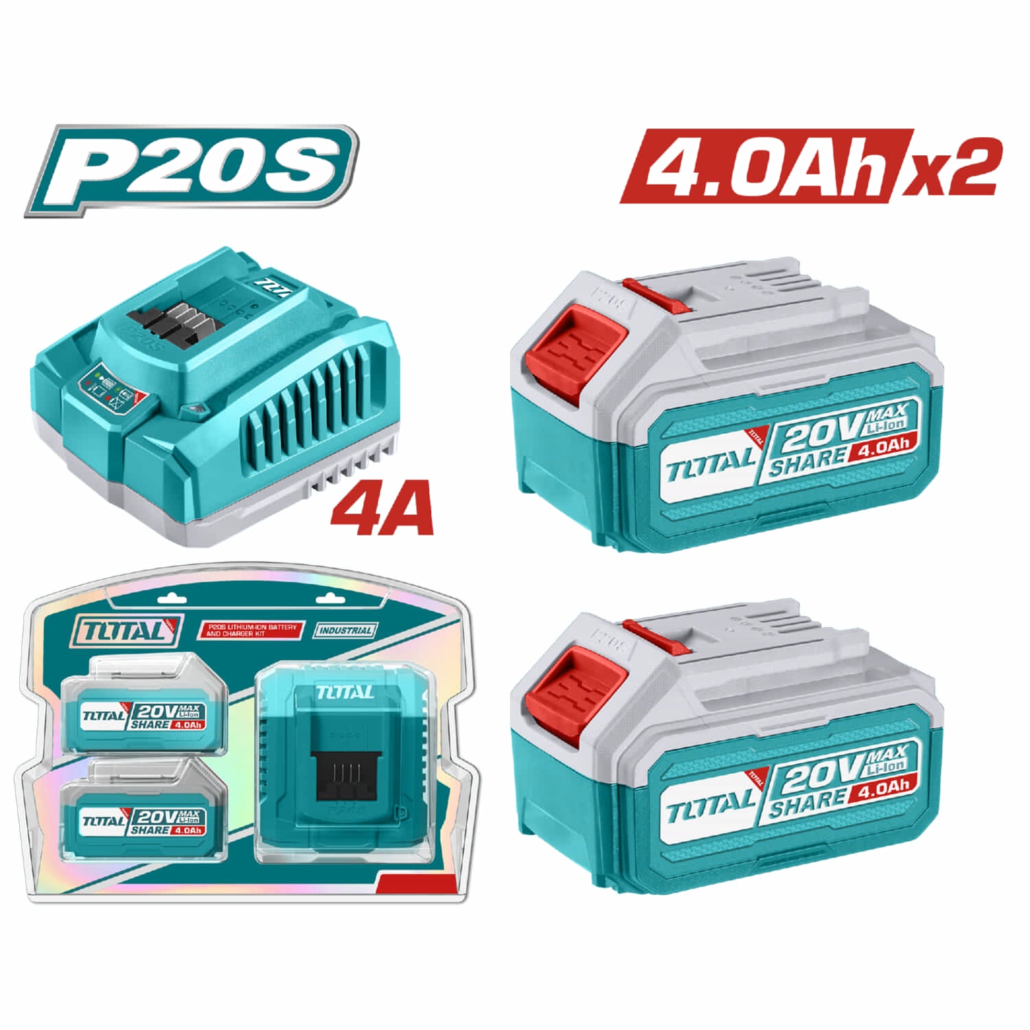 Batería 20V 4.0Ah y Cargador Rápido 20V 4A. Se venden 2baterias y 1 cargador. TOTAL