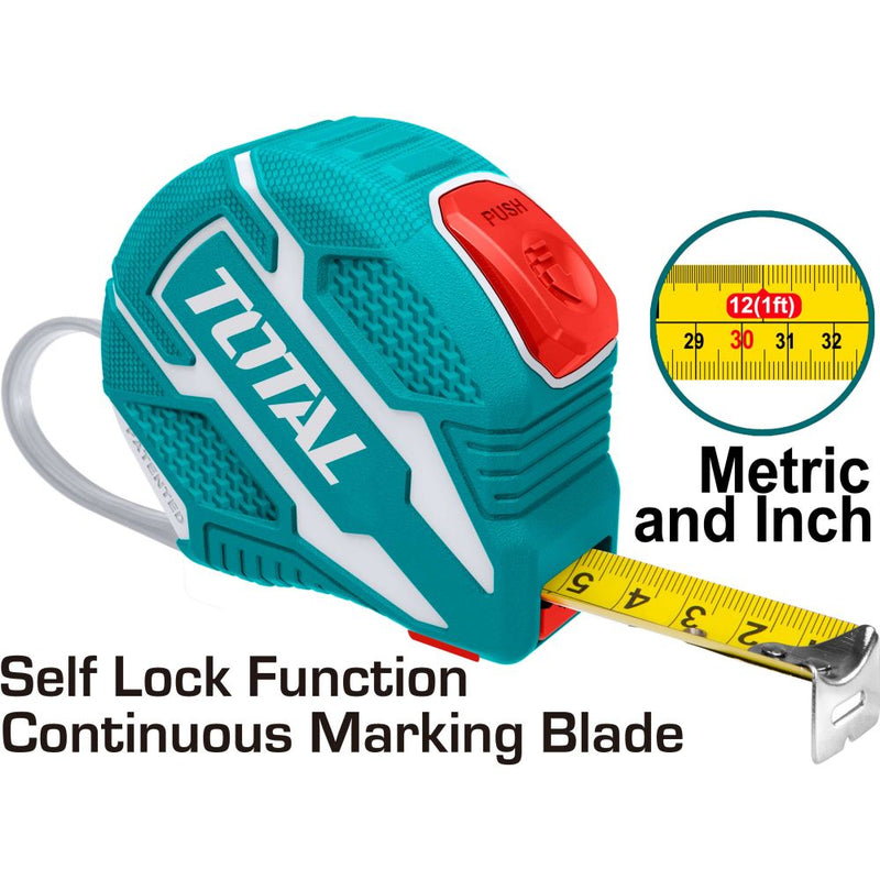Cinta Métrica de diseño único de Acero de 5mX25mm. Metros/Pulgadas. Con  botón de autobloqueo