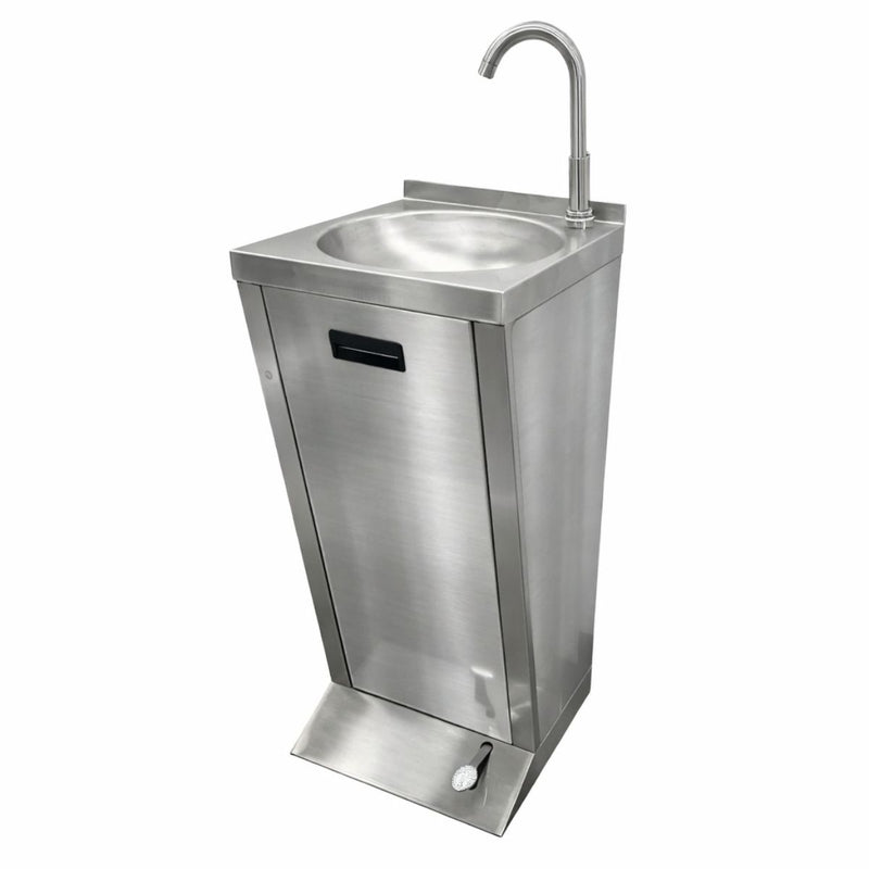 Fregador sanitario c/ pedal piso 400x400x850 mm tina redond 330 mm diametro. incluye griferia