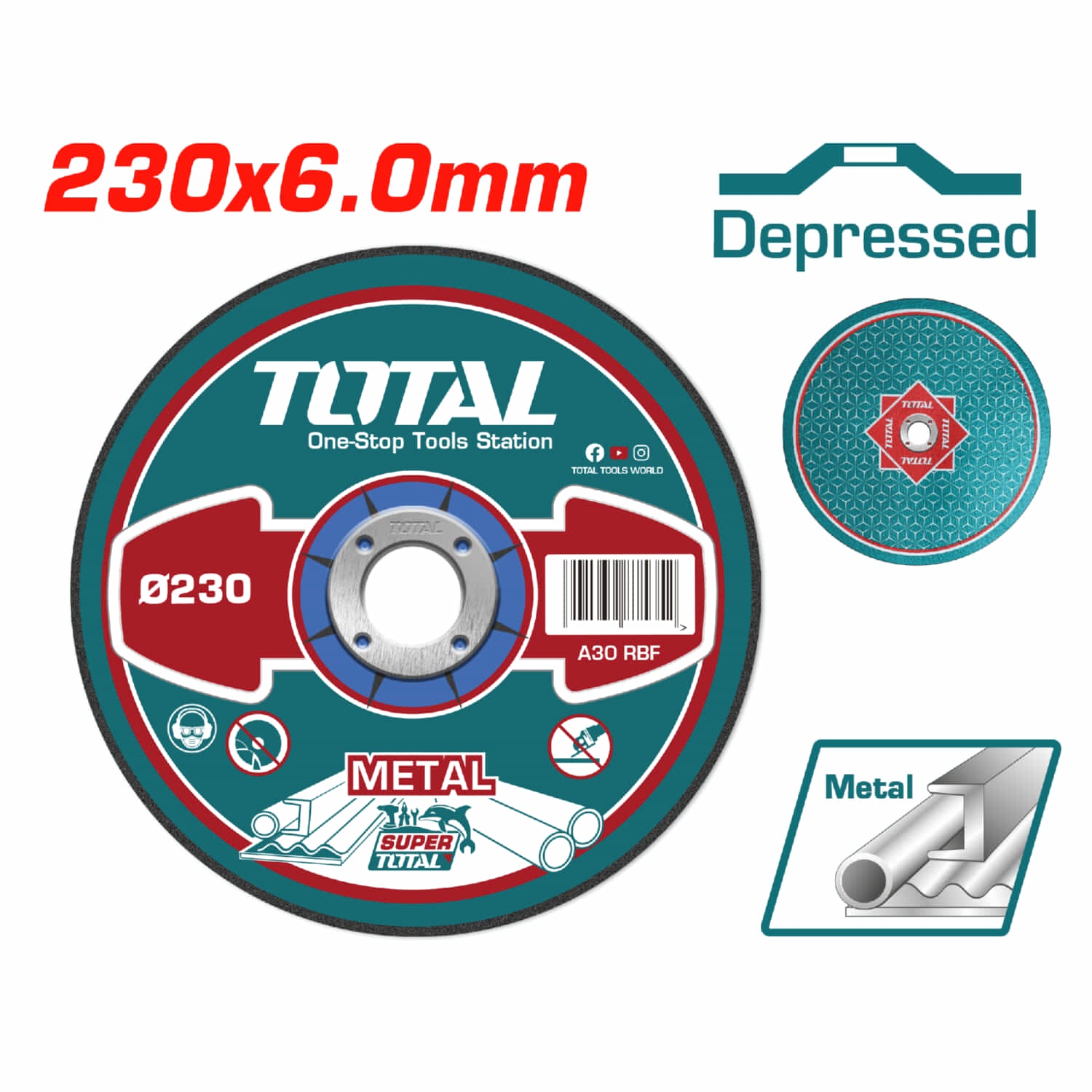 Disco de desbaste para metal concavo 230 mm ( 9") X 6.0mm ( 1/4")X 22.2 mm( 7/8")