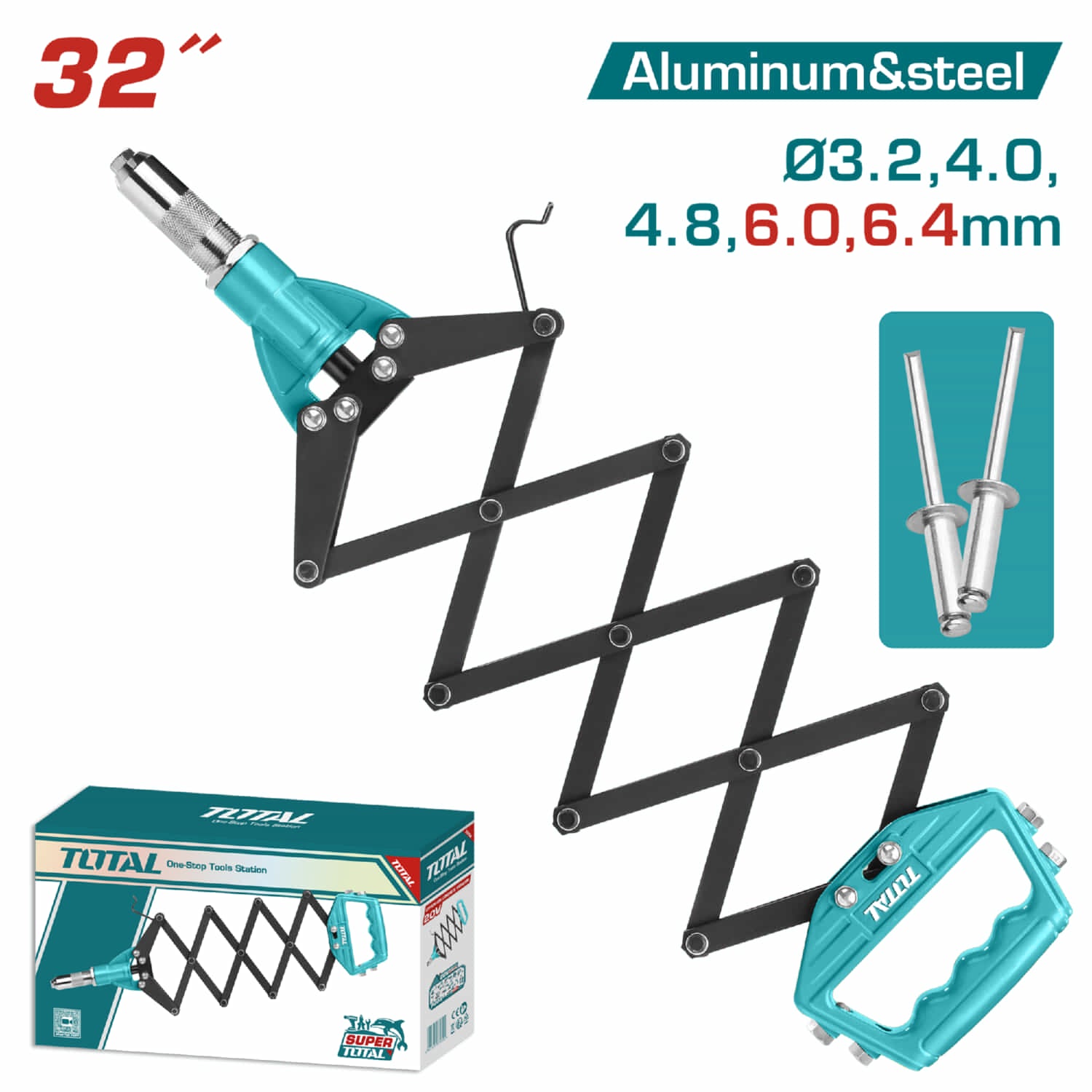 Remachadora de acordeon plegable 32" Capacidad desde 3.2mm a 6.4mm