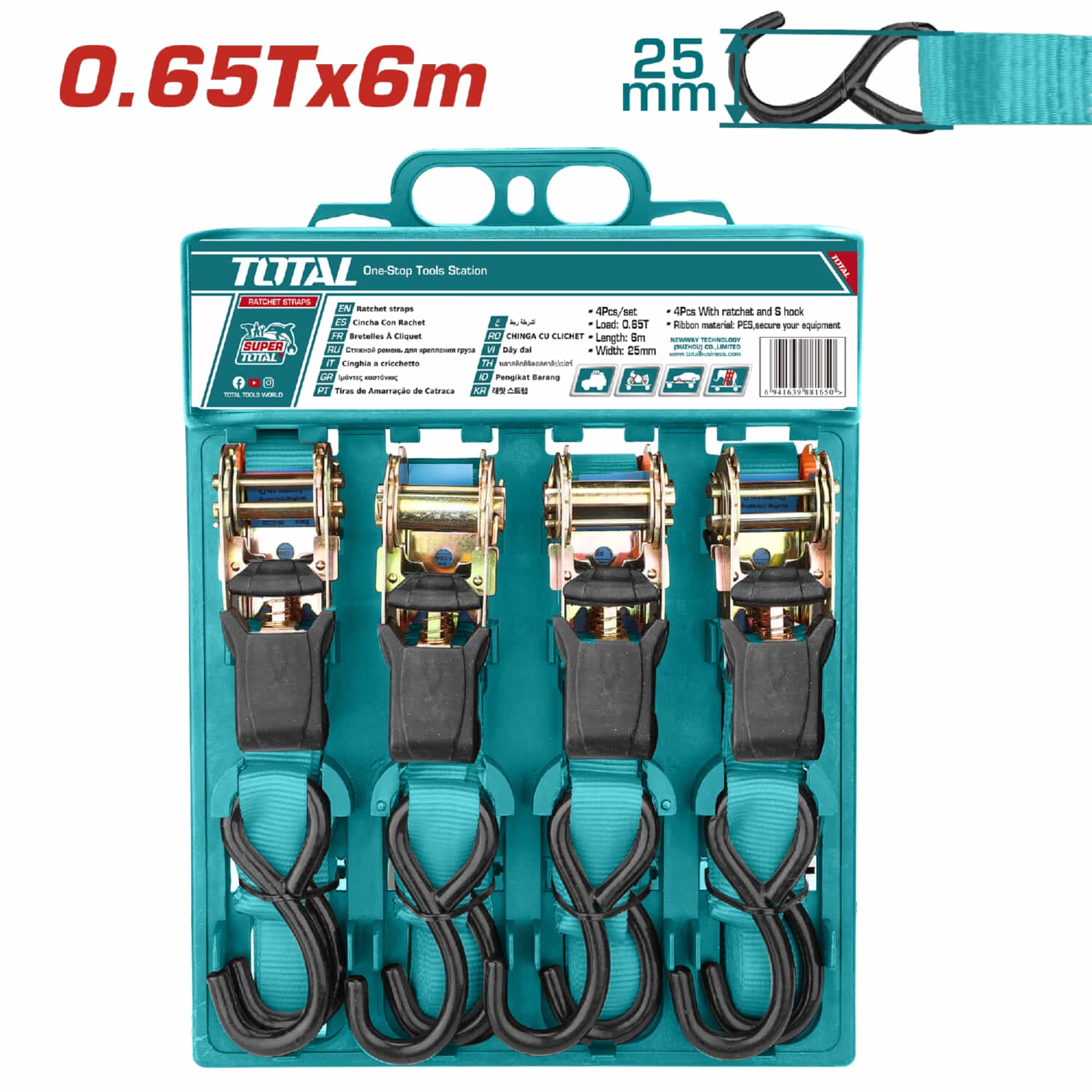 Sujetadores tipo matraca 6m x 25mm. 0.65T (Juego de 4 sujetadores)