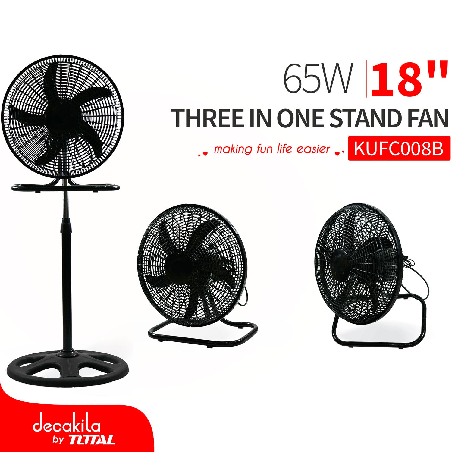 Abanico de alta capacidad 18” 3en1, 3 velocidades de pedestal, pared y piso 120V 60Hz 65W, 5 Aspas