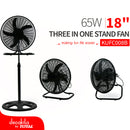 Abanico de alta capacidad 18” 3en1, 3 velocidades de pedestal, pared y piso 120V 60Hz 65W, 5 Aspas