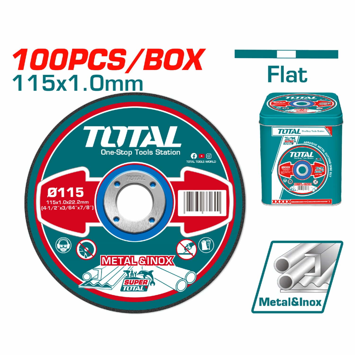 Disco Corte De Metal Y Acero Inoxidable. 4 1/2" X 1.0mm Plano (Caja de 100 pzas)