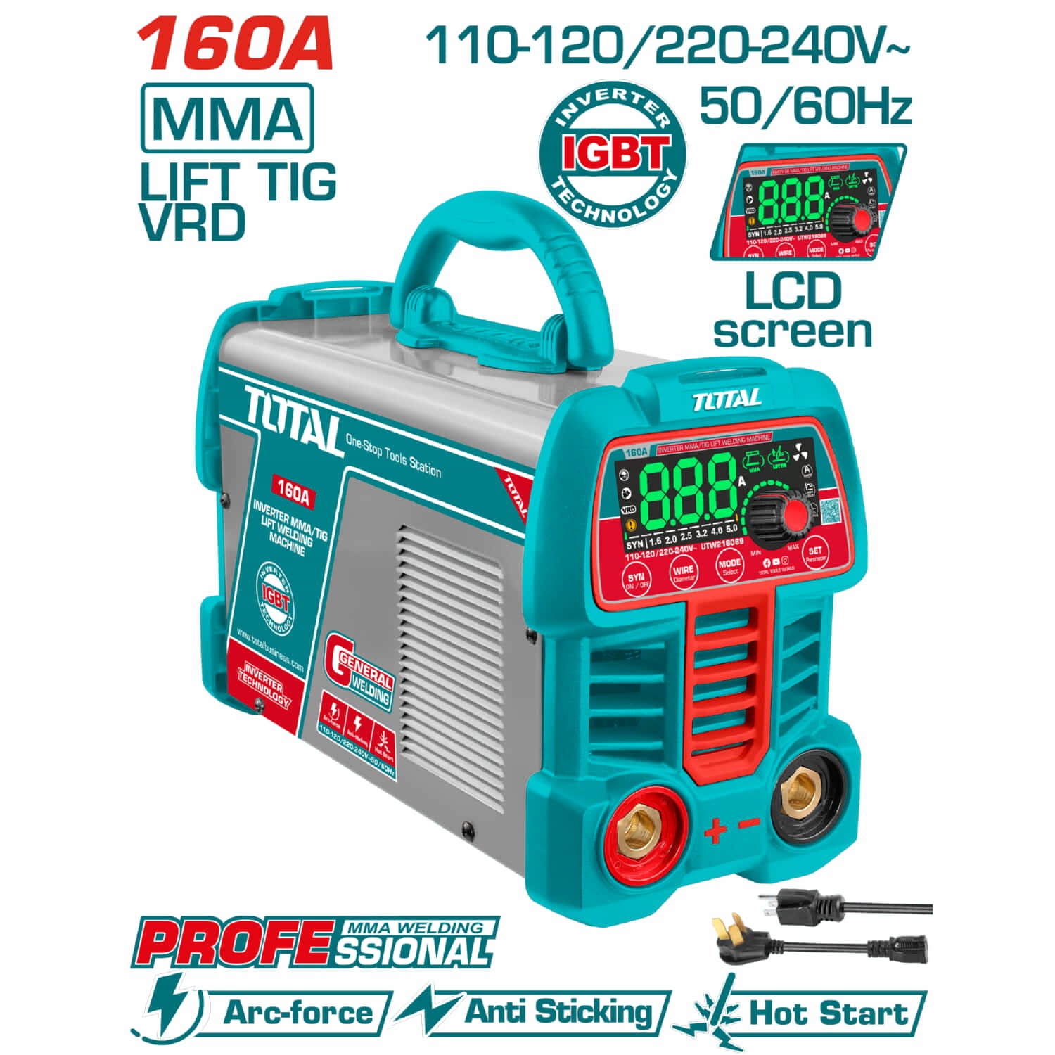 Máquina de Soldar Inverter Heavy Duty Calidad Profesional 60% Ciclo de Trabajo 160A.