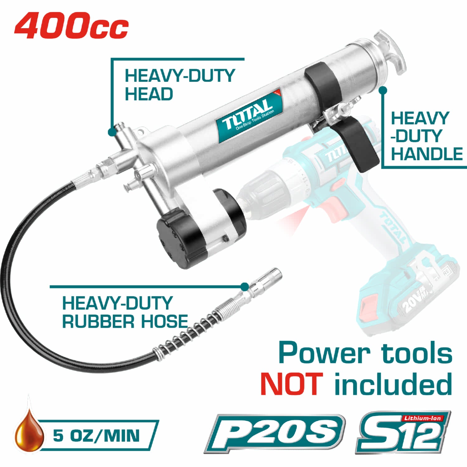 Pistola de Engrase para adaptar a taladro inalambrico. Capacidad: 400 CC en Cart / 14 Oz