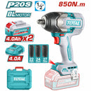 Llave Impacto dado cuadrado 20V 1/2" Motor sin escobillas. 850Nm Incluye 2 baterías y cargador. Super Total