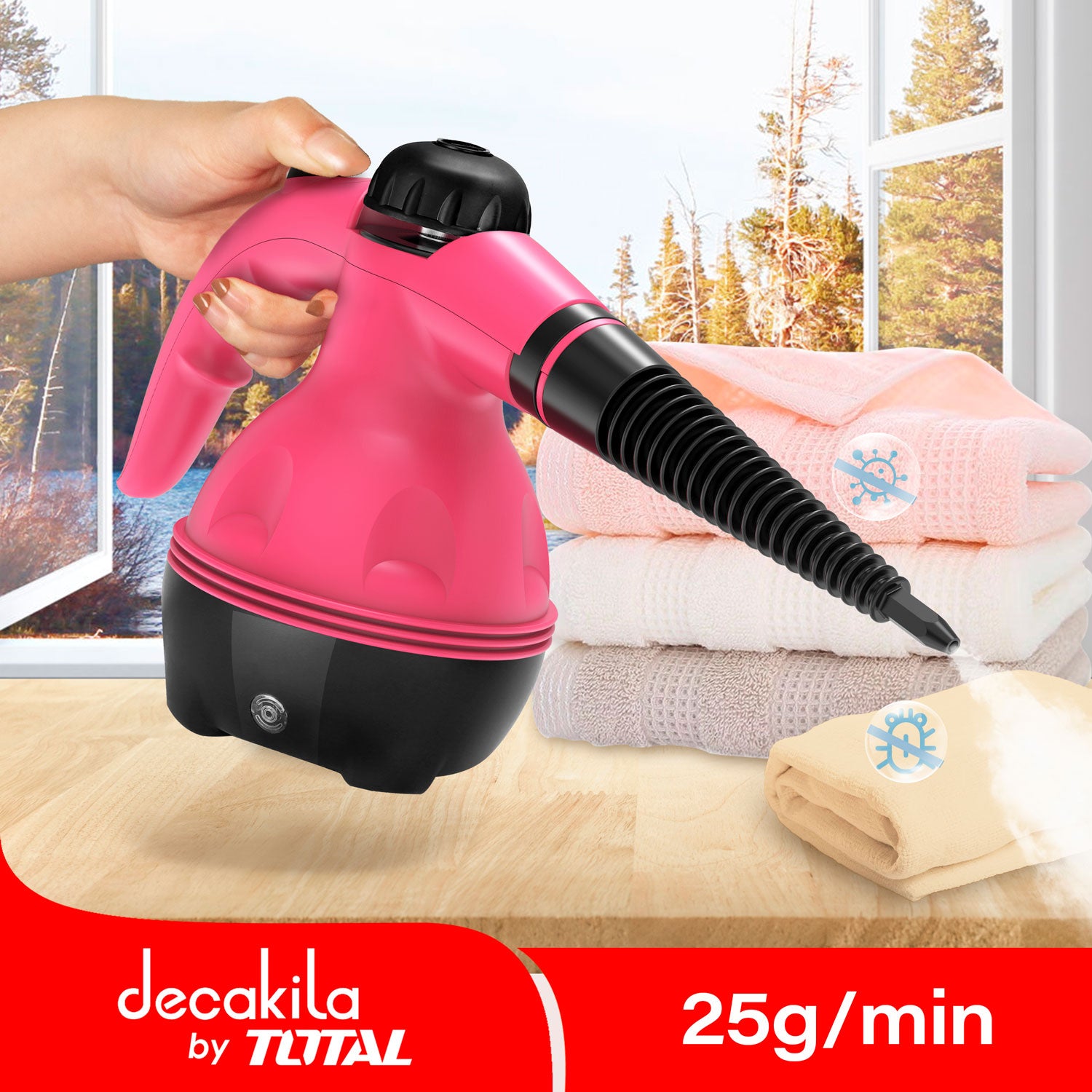 Limpiador a vapor 1000W, 120V~ 50/60Hz, color rosado