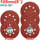 Juego de Discos de Lija para Lijadora Orbital de 125mm. 3 pzas P80 y 2 pzas P120.