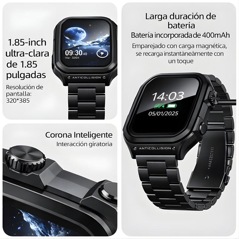 Smartwatch con GPS Integrado y Llamadas Bluetooth. Reloj Inteligente 1.85” HD. Resistente al Agua 5ATM. Monitoreo de Salud y 100+ Modos Deportivo.